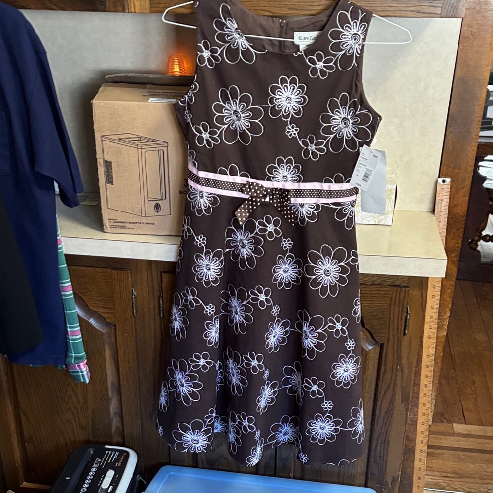 Rare Too Brown and Pink Floral Kids Size 16 Dress NWTags